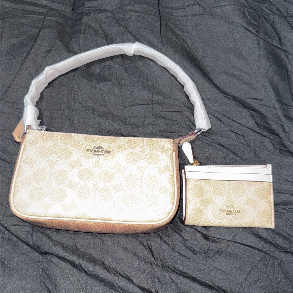 Coach Tan and Cream Shoulder Bag with Coin Pouch